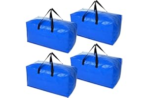YZK 4 Stück Große Aufbewahrungstasche mit Deckel, 100L Umzugskartons Groß mit Reißverschlüssen Grif, Umzugstaschen Unterbettkommoden für Umzug Camping Bettwäsche Aufbewahrung (Blau)