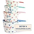 The Wishing Chair Ceramic Measuring Cup Set with Handpainted Little Hearts Design | for Baking and Cooking | Dishwasher Safe and Eco Friendly | Set of 4