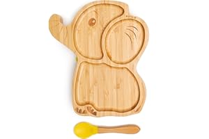 GOTHIS Vajilla Bebé Ecológica de Bambú Natural - Plato infantil ideal para alimentación de bebés - Vajilla infantil con cubiertos bebe alegre y divertida - Plato bebe ventosa para amantes de animales