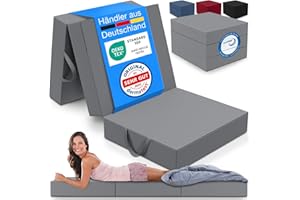 MAXVITALIS ELONEO Klappmatratze, Gästematratze, 3-teilige Faltmatratze, Schaumstoff extra dick (15cm), waschbar, Bandscheibenwürfel, klappbar, Faltbare Matratze, Erwachsene (Grau, 75 x 195 x 15 cm)