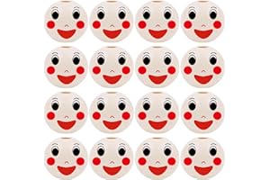 RUOXIXI 50 Stück Holzkugeln mit Loch,Holzperlen 20mm,Holzperlen Natur,Holzperlen Groß,Runde Holzperlen zum Auffädeln für DIY Handgefertigte Dekorationen Bastelperlen,Holzperlen mit Gesicht-Stil 2