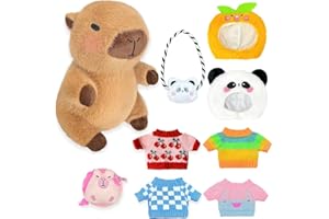 KBIBCK Capybara Plush with 9PCS Clothes&Accessories, 25cm Capybara Stuffed Animal, Cute CapybaraTeddy, Capybaras Plush Soft Toy, Dress Up Capybaras Stuffed Animal PlushToys Gift for Kids Boy Girl (B)
