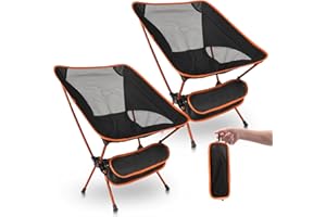 Nsyee Set of 2 Ultra Lightweight Folding Camping Chair, Compact Portable Chair for Adults, 105kg Weight Capacity, Outdoor Chairs with Carrying Bag for Camping, Garden, Fishing, Beach, BBQ - Orange