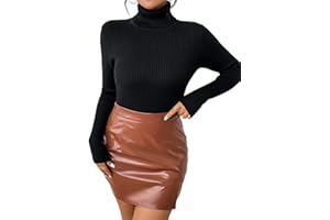 Hotouch Sweter damski z golfem, elegancki sweter z okrągłym dekoltem, sweter z dzianiny, krój slim fit, basic, delikatny krój, sweter z długim rękawem, jednokolorowy