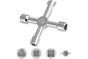 Vivantia 4-Way Utility Key Meter Box Key for UK Gas Meters - 8mm Tri/8mm Square Holes - Rustproof, 56g (Silver)