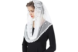 BEAUTELICATE Velo di Pizzo Chiesa Velo da Sposa Mantilla Velo Cattolica Sciarpe Scialle di Pizzo Copricapo Foulard Messa In Latino Nero Bianco V104