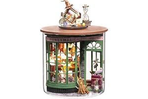 Spilay Diy Miniature House Kit, Mini Handmade Wooden Doll House Model with Dust Cover & LED, Creative Woodcrafts for Adult Friend Lover Birthday Gift - Age 14+ (Magic Shop) - B48