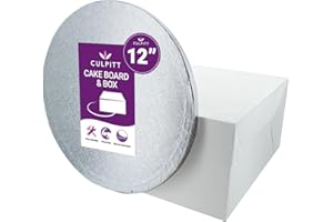 Culpitt 12" Round Silver Cake Drum Board & White Box Combo, 12 Inch Square Box and Matching Cake Circle Set For Transport