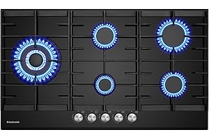 GASLAND GH2905BG1FC Glass Gas Cooktop 5-Burner Gas Hob with Wok Burner, 87 cm Black Glass Stove, Built-in Gas Cooker 10400 W, NG/LPG Convertible