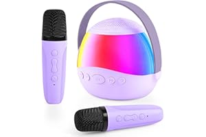 ZWOOS Karaoke Maschine Kinder mit 2 Kabellosen Mikrofonen Tragbarer Bluetooth Karaoke Set Karaoke Kinder mit LED-Lichtern und Stimme Wechselnde Effekte Geschenk für Mädchen Jungen 3 4 5-12 Jahre, Lila