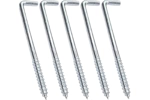Aerzetix - C47882 - Set di 5 pezzi - gancio a vite tipo L legno - Ø5x100mm - acciaio zincato - fai da te - utensili di montaggio/ferramenta