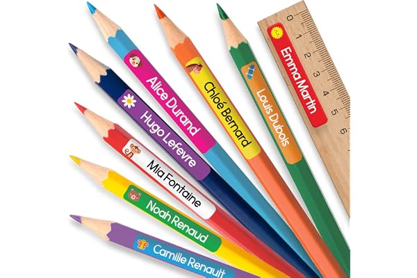65 Étiquette Stylo Personnalisé pour l'École – Etiquettes Autocollantes Personnalisées pour Fournitures Scolaires – Étiquettes Prénom Imperméables (BLANC)