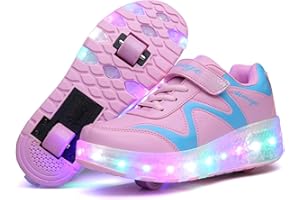 HOSIMY Unisex Kids LED Strips Roller Skates Shoes with Wheels Boys Girls Cross Trainers Technical Luminous Skateboarding Shoes Outdoor Gymnastics Sneakers with USB Charging