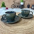 CERAMIC DINING Ceramic Chic Emerald Green Tea Cups With Saucers (Emerald Green Set Of 2), 100 milliliter