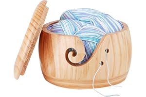 AMZTEMU All-in-ones wooden yarn bowl, Tazón de lana, Crochet yarn bowl, Cuenco de hilo de ganchillo con tapa - bambú(15 * 9.5cm)