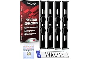 IVALITY® Portatarga senza cornice, supporto invisibile per targa auto, portatarga senza telaio, Per targhe italiane, Nero