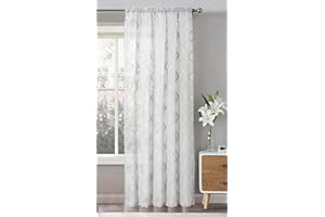 Velosso Tufted Voile Panel Slot Top Lattice Geometric Moroccan Sheer Voile Curtain For Privacy (White, 59" x 72")