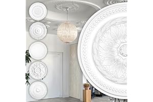 HEXIM Perfect stucco rosone - grande selezione di rosoni da soffitto in schiuma rigida PU, robusto, elemento decorativo (B3005 - Ø 400 mm) Bordo per lampadario medaglione decorazione interna