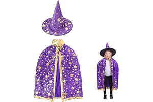RUISCHENTONG Kinder Halloween Kostüm, Hexe Zauberer Umhang mit Hut für Kinder, für Halloween-Kostümpartys, Cosplay, Bühnenauftritte, Kostümzubehör
