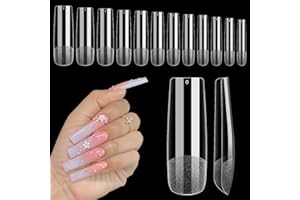 Adonafy Gel Tips Unghie: 240 Pezzi Lunghe Unghie Finte per Principianti - 12 Taglie Unghie in Gel Quadrate per Saloni Manicure