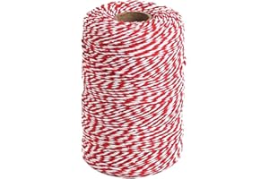 Tenn Well Red White Christmas String, 200m Cotton Twine String for Gift Wrapping, Crafts, Baking, Butchers and Festive Decoration