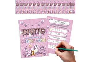 KEÏNELS Inviti Compleanno Bambina Originali - 32 Biglietti Invito Unicorno Rosa Festa Di Compleanno Bimba - Kit Compleanno Originale