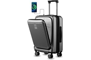 LUGGEX Handgepäck Koffer mit Laptopfach – Erweiterbarer Hartschalenkoffer mit USB-Anschluss, 4 Rollen, TSA, 56 cm, Schwarz