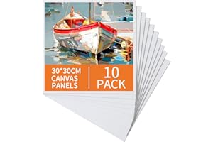 Ordeluxe 30x30cm Tele per Dipingere bambini-Set di 10 Tele Piccole per Dipingere in Cotone 100%-Mini Canvas,Montato su Cartone Resistente–Tele da dipingere per acrilico,gouache e olio.Tele pittura