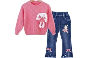 Peacolate 18Months-10T Little Big Kids Girls Clothing Sets 2pcs Top Cotton Knitted Sweater Pullover with Denim Jeans