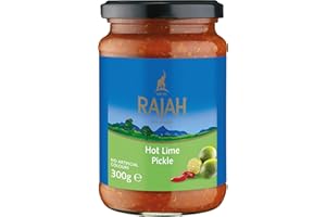 ‎RAJAH Rajah Hot Lime Pickle – Scharf eingelegte Limetten – Ideal als Begleitung zu Curry, Fleisch, Käse, Poppadums & Vorspeisen – 3 x 300 g