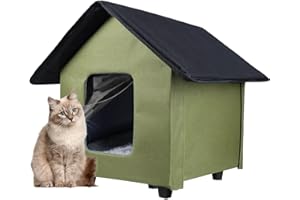 UNKJIN Outdoor Cat House Waterproof, Foldable Cat House with Elevated Base and Removable Mat, Cat Shelter for Outdoor Cats and Small Dogs, Winter House for Outside, Available in All Seasons, Green