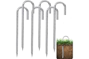 QEIOAUEK 6 Stück Erdanker Bodenanker, 12 Zoll J-Haken Erdanker, Verzinkt Bodenanker, Trampolin Haken,Bodenanker-Heringe für Die Sicherung Von Zaun, Zelten, Vordächern, Camping, Trampolin, Blumenständer