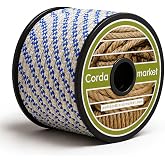 CORDAMARKET High Tenacity Polyester Halyard Rope, High Strength Nautical Rope for Nautical Camping and Decoration, White/Blue