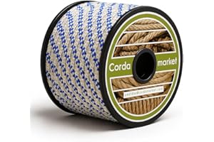 CORDAMARKET Cuerda Driza Poliéster Alta Tenacidad, Cuerda Náutica de Alta Resistencia para Náutica Camping y Decoración, Blanca/Azul, 8 mm × 50 m