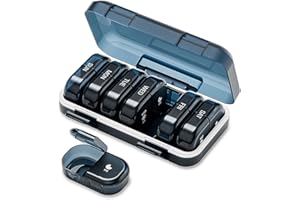 ‎ONTERATE ONTERATE Tygodniowy Organizer na Tabletki 2 Razy Dziennie, AM PM Pudełko na Tabletki 7 Dni, Przenośne, Odporne na Wilgoć Etui na Tabletki 14 Przegródek, Podróżny Pojemnik na Tabletki (Niebieski)