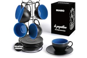 ‎MIAMIO MIAMIO - 6 x 175 ml filiżanek do cappuccino/zestaw filiżanek do cappuccino Na zewnątrz czarne Wewnątrz kolorowe - Kolekcja Le Papillon (Niebieski)