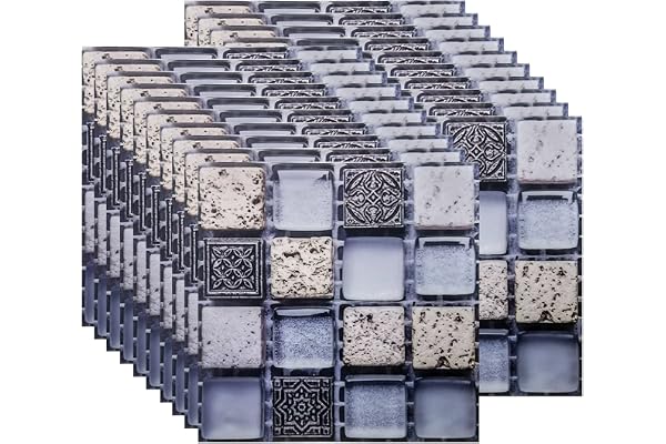 FBBULES 20PCS Autocollant Carreau, Auto-Adhésif Autocollant Fond D'écran Résistant à la Chaleur Étanche Dosseret pour Cuisine Salle Bâton Mosaïque Gris (10x10 cm / 4x4 Pouces)