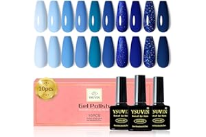 ‎YSUVIN YSUVIN UV Nagellack, 10 Farben Blau Nagellack Set Hellblau Marineblau Dunkelblau Glitter Tränken Sie den Gel Nagellack für Anfänger DIY Nail Art Maniküre Salon, Langlebig, 8ML