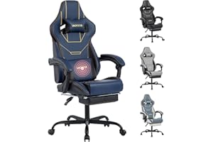 WOTSTA Gaming Stuhl Ergonomisch Gaming Chair Gamer Stuhl Bürostuhl mit Fußstütze Racing Computerstuhl Höhenverstellbar Gepolstert Computerstuhl Lendenwirbelstütze Blau