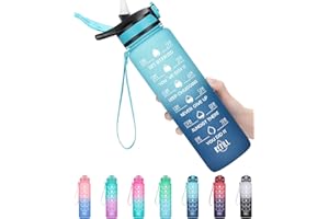 MEITAGIE Motivational Water Bottles 1L / 2.2L with Time Marker & Straw, Large Fitness Sports Bottle, Leak-proof BPA Free for Travel Gym