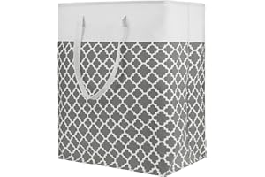 TOTANKI Panier à Linge de 120L, Grand Panier à Linge avec Longues poignées renforcées, Panier à vêtements autoportant Pliable, Salle de Bain, dortoir (Gris)