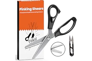 Pinkut Pinking Shears for Fabric Cutting with Comfortable Handles - Serrated Scissors - Sharp Stainless Steel - 9 inch Zig Zag Scissors for Dressmaking, Sewing, Paper & Crafting with Thread Cutter