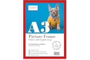 ALMOST FRAMELESS A3 Red Picture Frame, Fits A3 (29.7 x 42cm - 11.7 x 16.5in) Poster, Photo, or Print. Portrait and Horizontal Wall Hooks