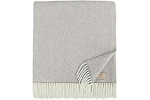 Linen & Cotton Koc dzienny Alaska z wzorem w romby – 100% czysta wełna z Nowej Zelandii (140 x 220 cm), szara – narzuta na sofę, narzuta na łóżko, pled