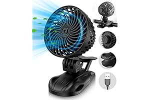 AJVV Ventilateur de Bureau, Portable Ventilateur Silencieux avec Clip, Mini Ventilateur USB Rotation à 360 ° & Vitesse Réglable en Continu Ventilateur Pince Poussette pour Maison Bureau sans Batterie