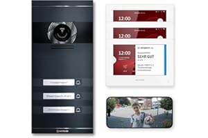 ‎METZLER Metzler VDM10 2.0 Video Sprechanlage Komplett Set - mit austauschbarem Namensschild - Anschluss 2-Draht - Türsprechanlage mit Kamera und Bildschirm für 3 Familienhaus, in Anthrazit aus V2A Edelstahl