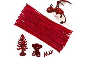 Cretty-Meet 100pcs Fluffy Pipe Cleaners Chenille Stems Pipe Cleaners Craft Supplies for Making Wreaths, Christmas Decorations, Animals, Flowers, Creative Handmade DIY Art Craft Project - Red