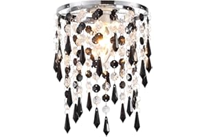 LIGHTS4LIVING Easy Fit Chrome Lamp Shade for Ceiling Fitting Modern Chandelier Decoration with Elegant Acrylic Jewel Effect Droplets - Diameter 16cm Height 21cm (Black)
