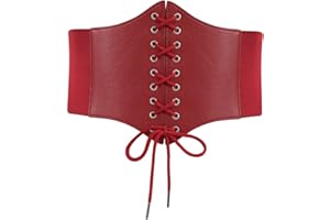 LEACOOLKEY Women Waspie Corset Belt for Dress, Retro Wide Elastic Tie Waspie Belt Hallowen, Ladies Black Tied Waspie Belt