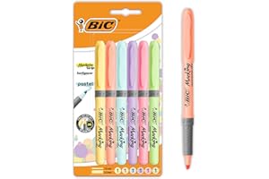 BIC Highlighter Grip Pastel - Surligneurs à Pointe Biseautée Modulable - Couleurs Assorties, Blister de 6